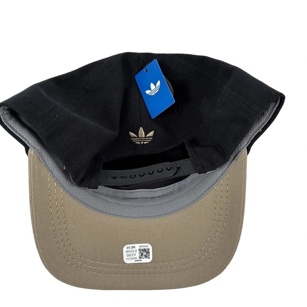 New Adidas Originals Snapback Hat Black Khaki Adjustable Cap Trefoil Logo NWT